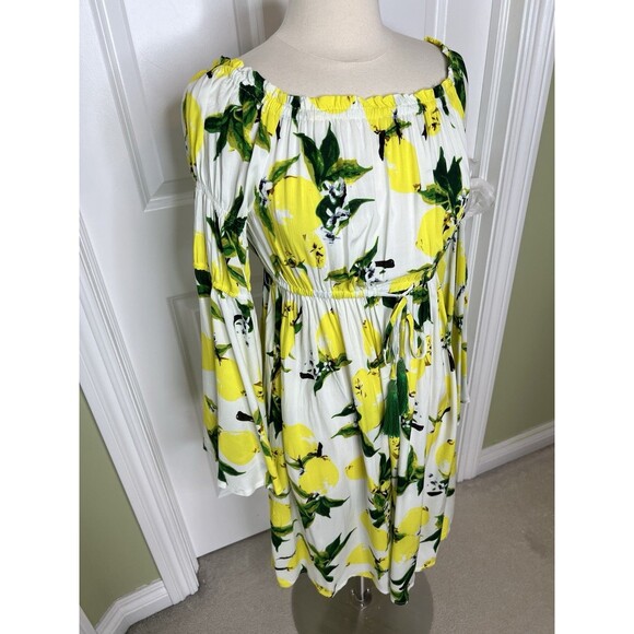 Lemon Drawstring Bathing Suit Coverup Dress Solitaire Swim Women’s L Cruise New - Picture 2 of 11